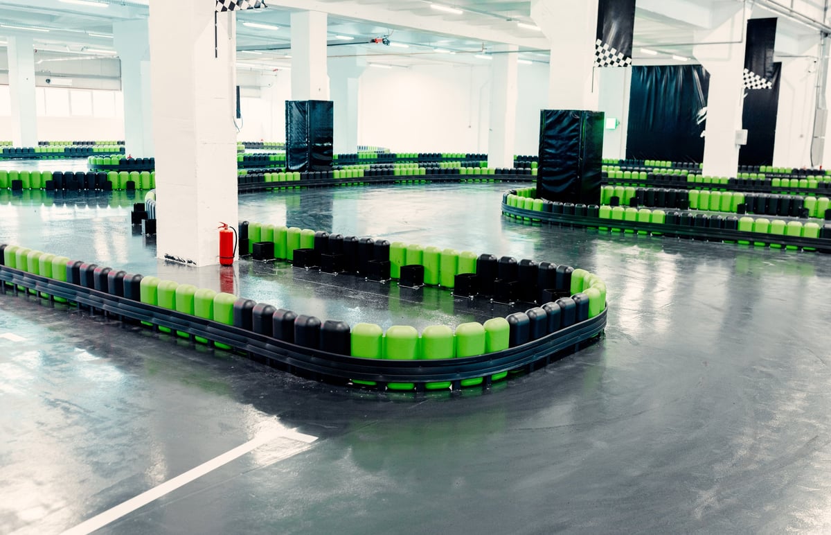 The AFTERSHIFT indoor karting circuit seen between races